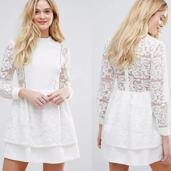 English Factory White Lace Skirt Layered Mini Dress 33198 - Picture 1 of 9